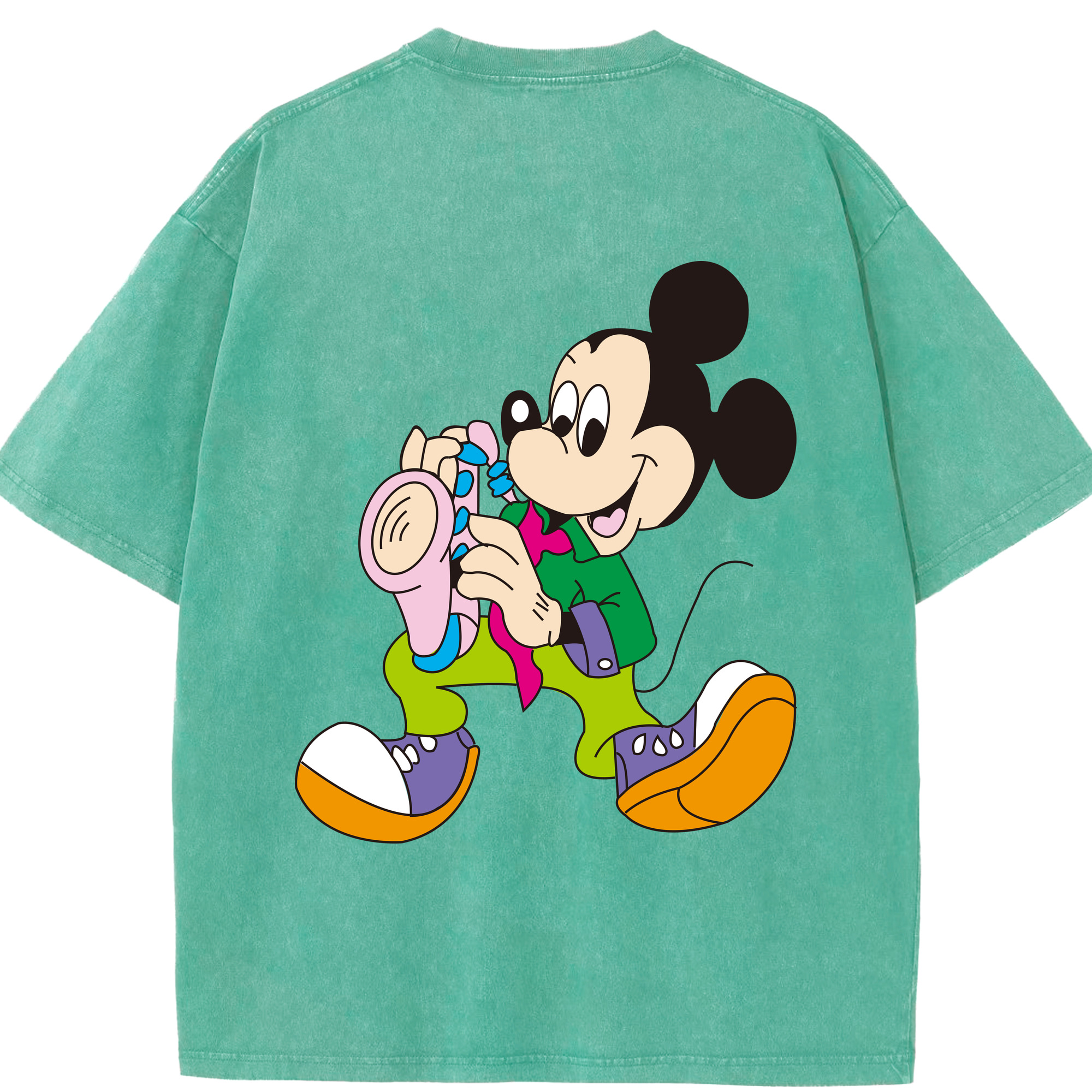 （画像用） ミッキーマウス Mickey Mouse 綿100% ヴィンテージ風 半袖Tシャツ（背面プリント）